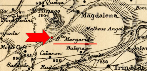 Pormenor do Mapa de S. Tom, 1902, com a localizao da roa Santa Margarida